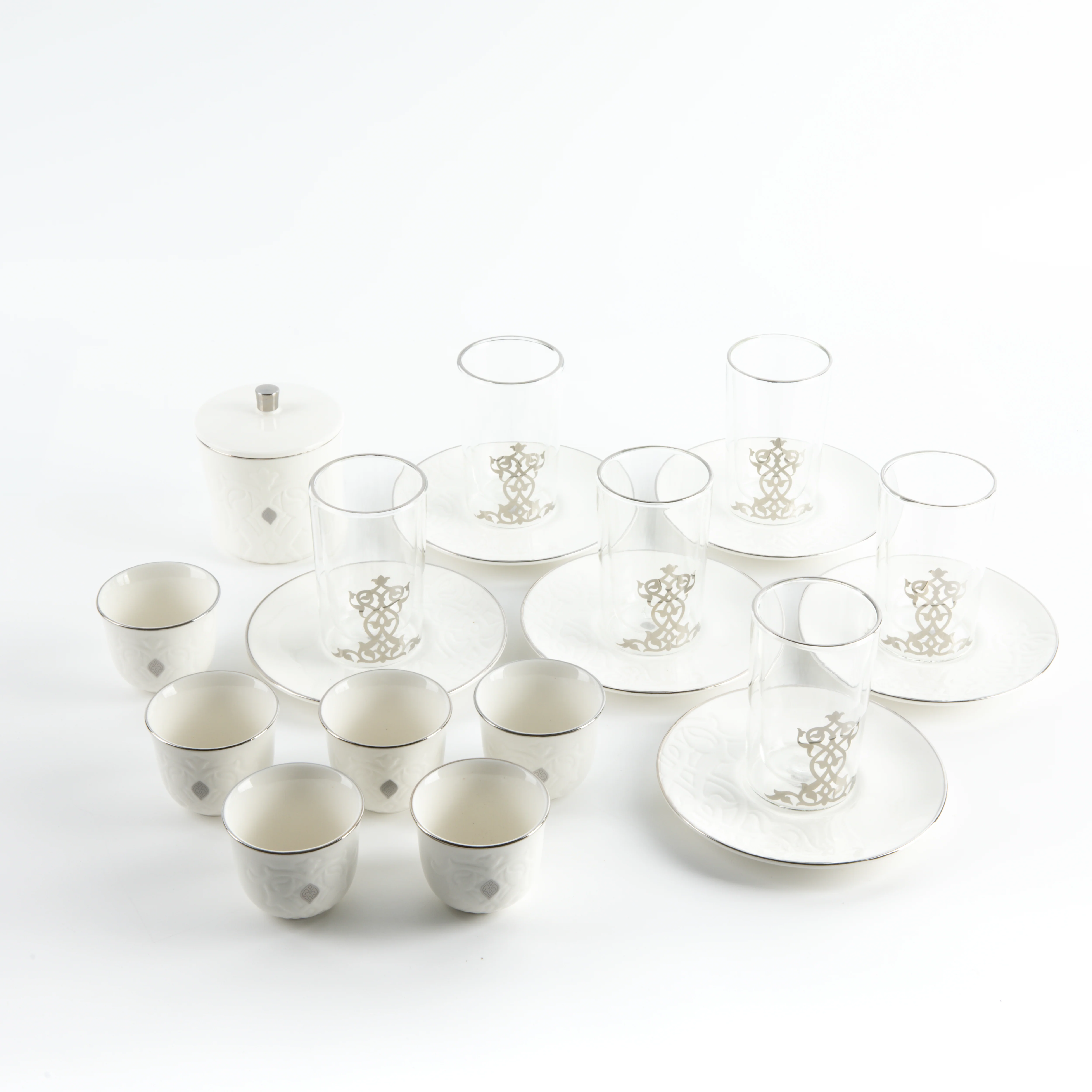 Naqsh - Tea Set (19-Pc) - White & Silver - Image 4