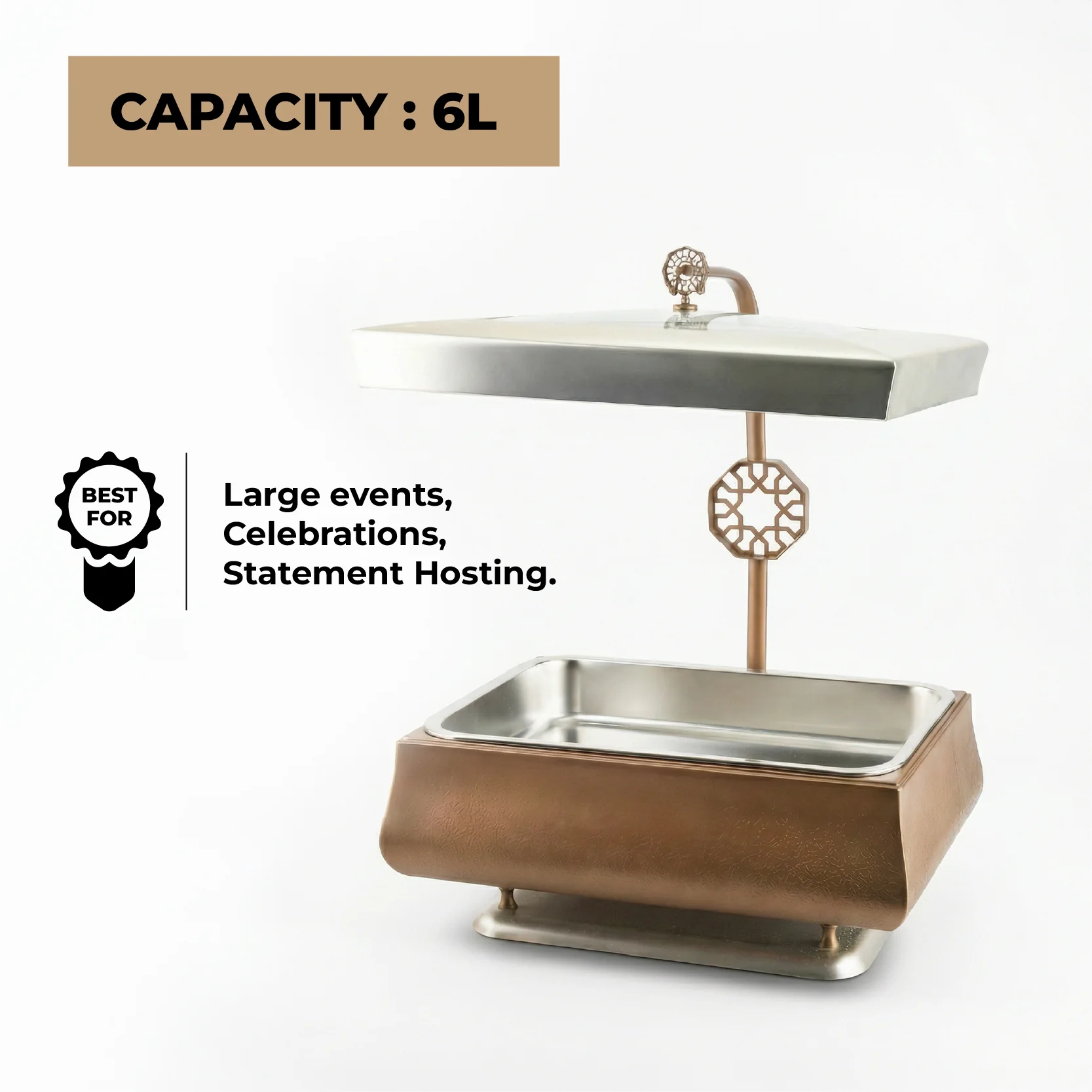Nourhan - 6L Premium Rectangular Chafer - Bronze & Silver - Image 4