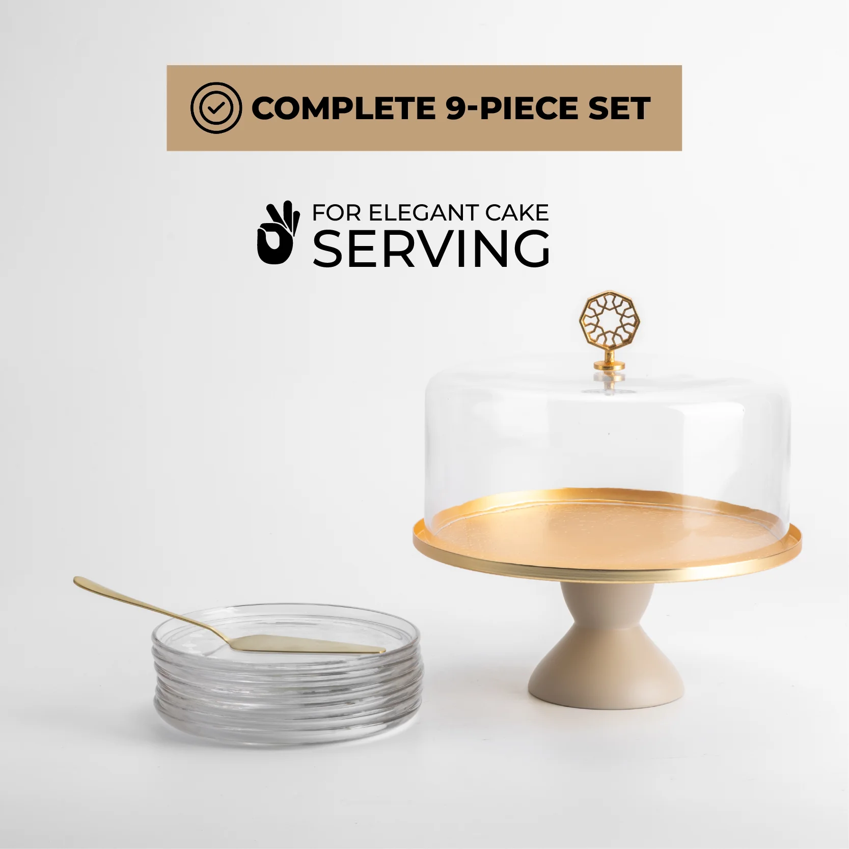 Nourhan - Cake Set (9-Pc) - Matt Gold & Beige - Image 3