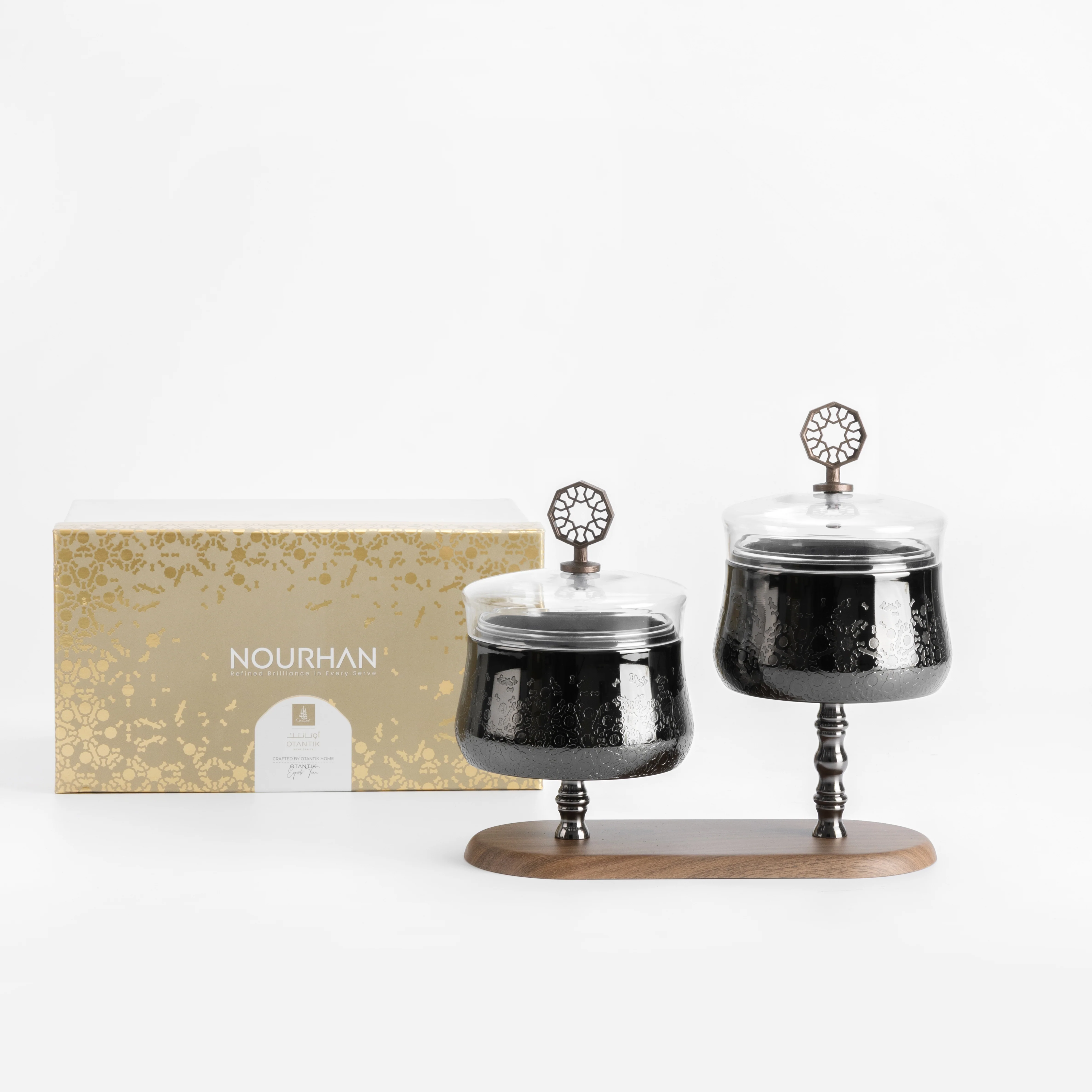 Nourhan - Dual Bowl Serving Set - Black Walnut - Image 4