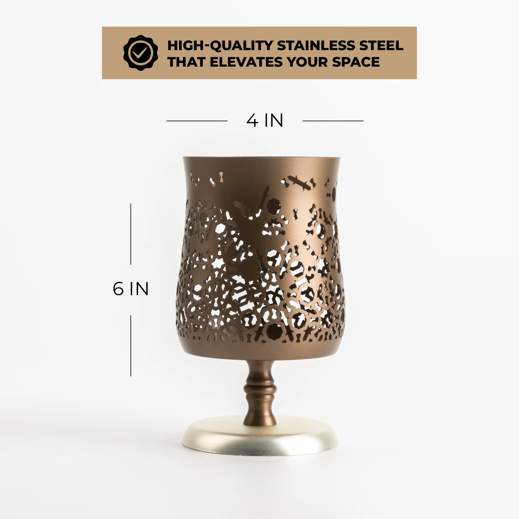 Nourhan - Medium Candle Holder  - Bronze & Silver - Image 3