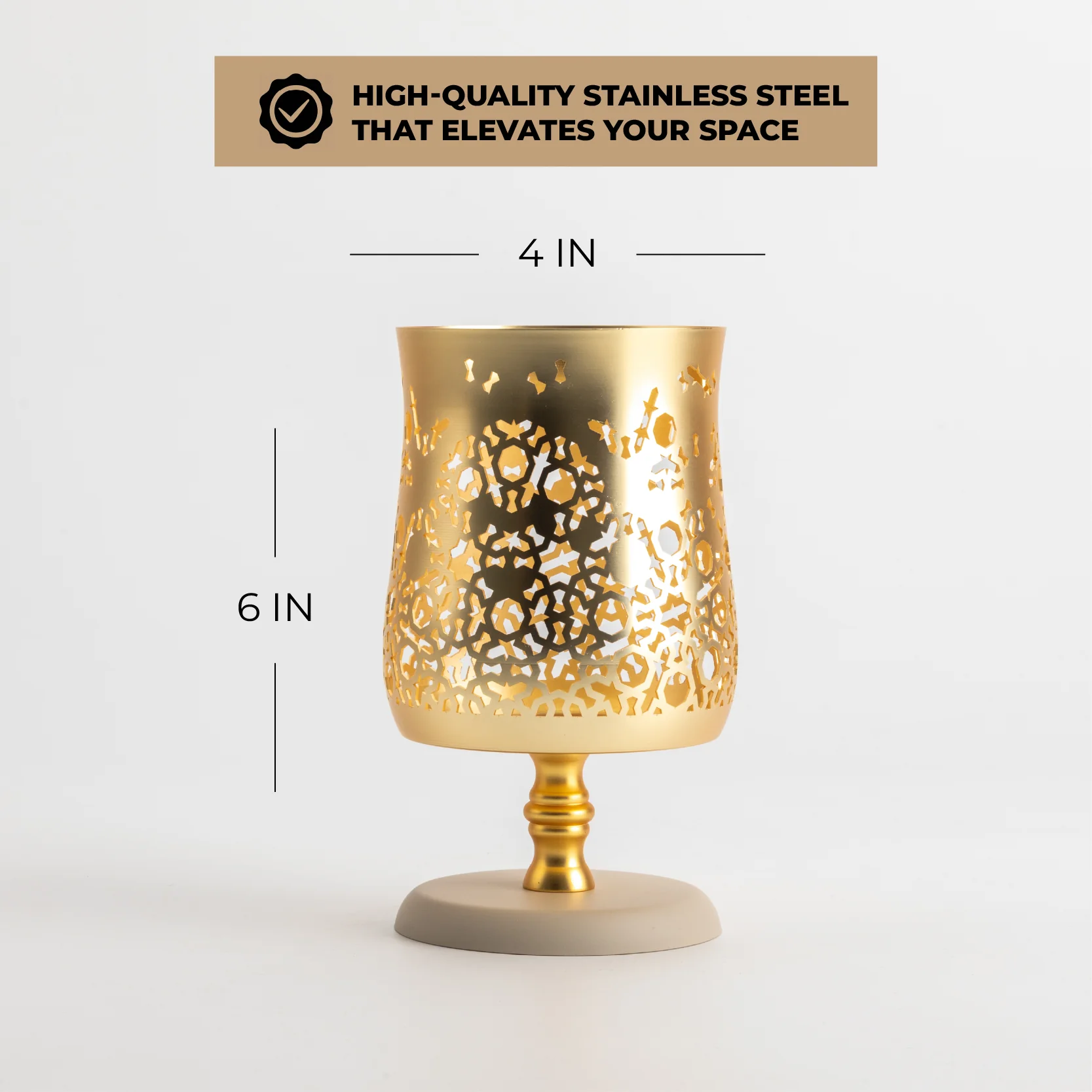 Nourhan - Medium Candle  Holder - Gold & Beige - Image 3