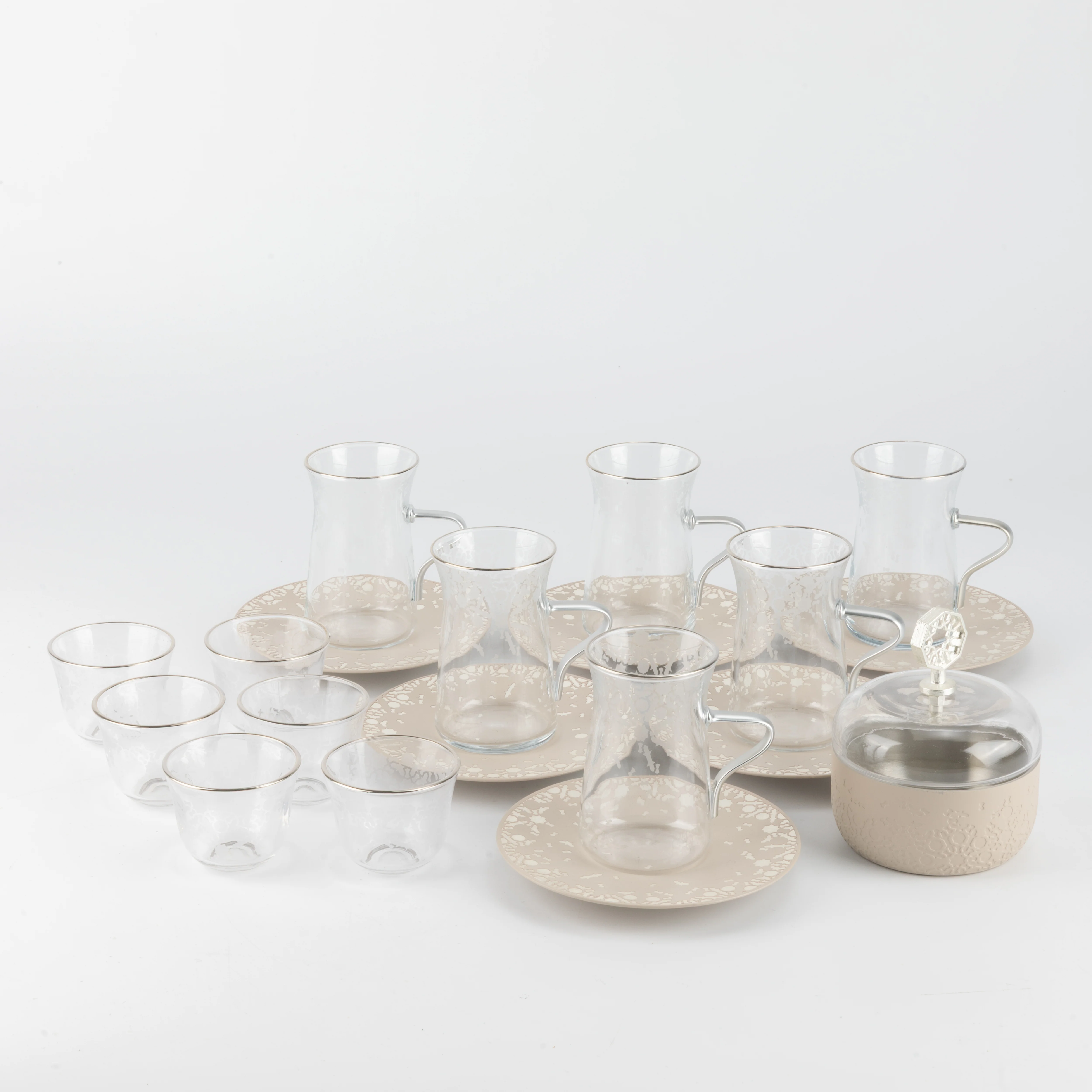 Nourhan - Tea Set (19-Pc) - Beige & Silver - Image 6