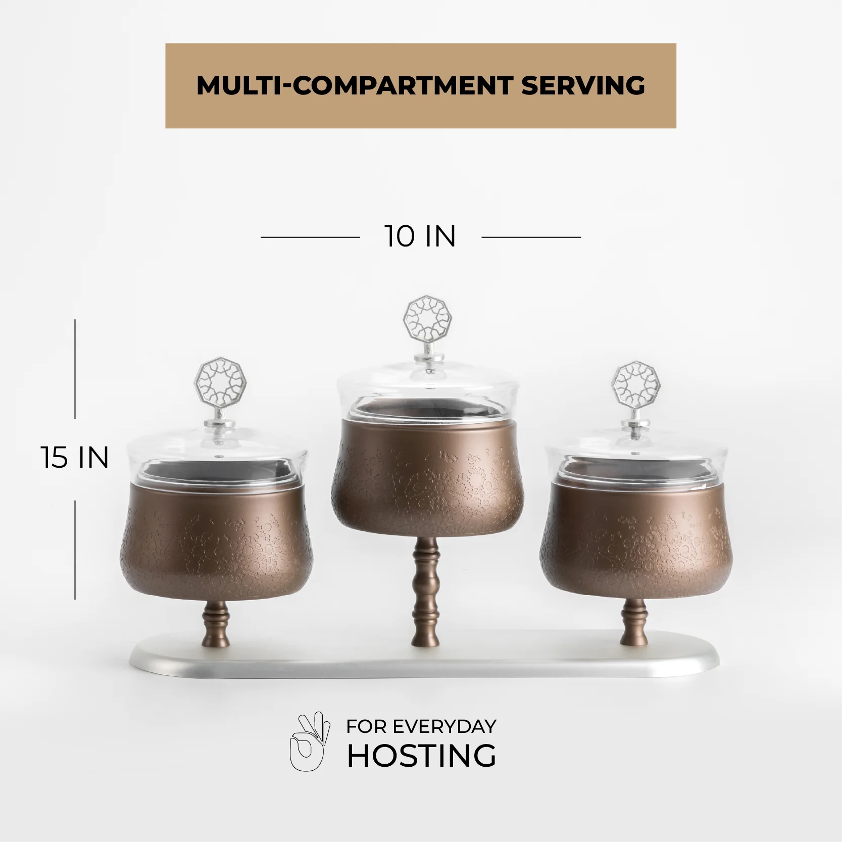 Nourhan - Triple Bowl Serving Set - Bronze & Silver - Image 3