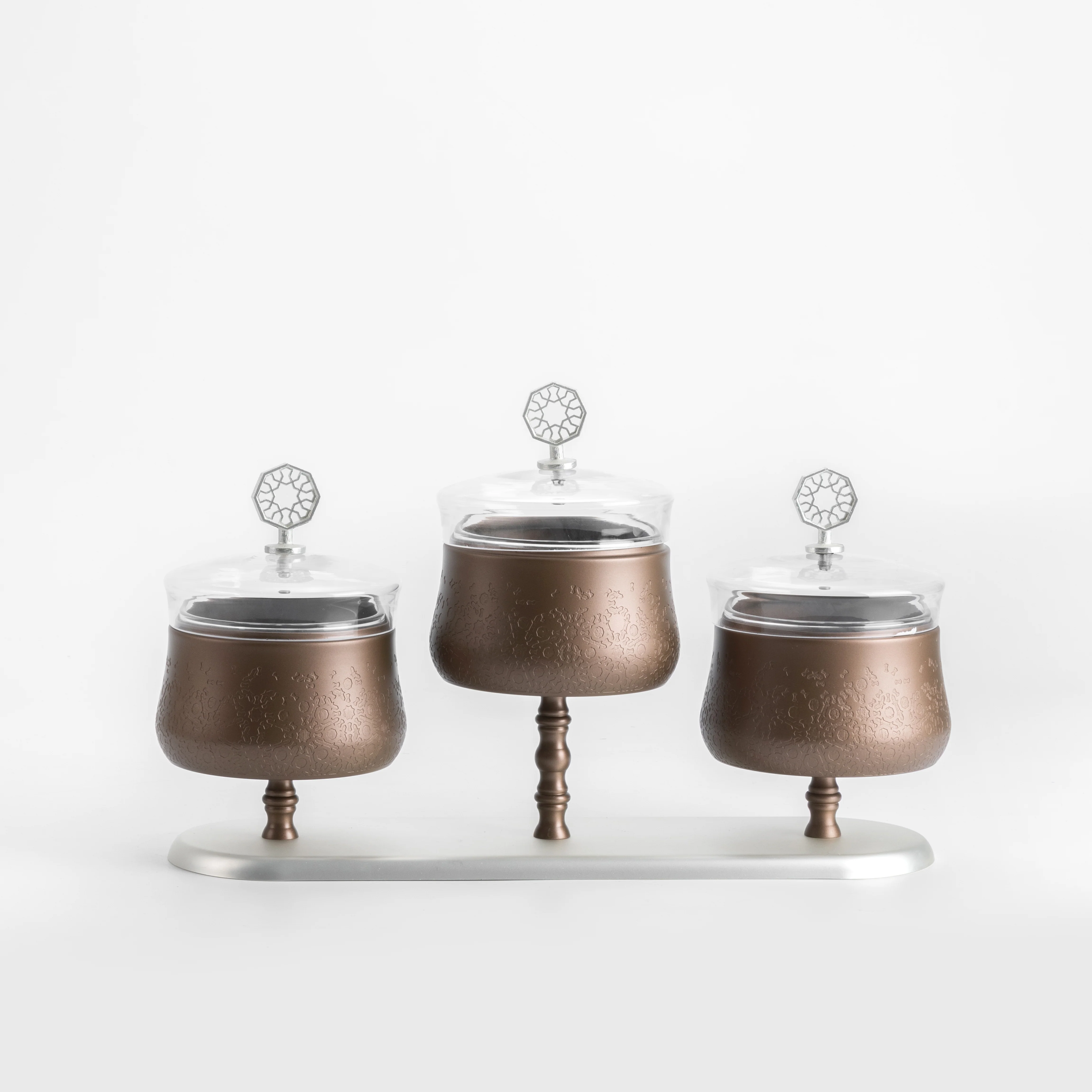 Nourhan - Triple Bowl Serving Set - Bronze & Silver - Image 4