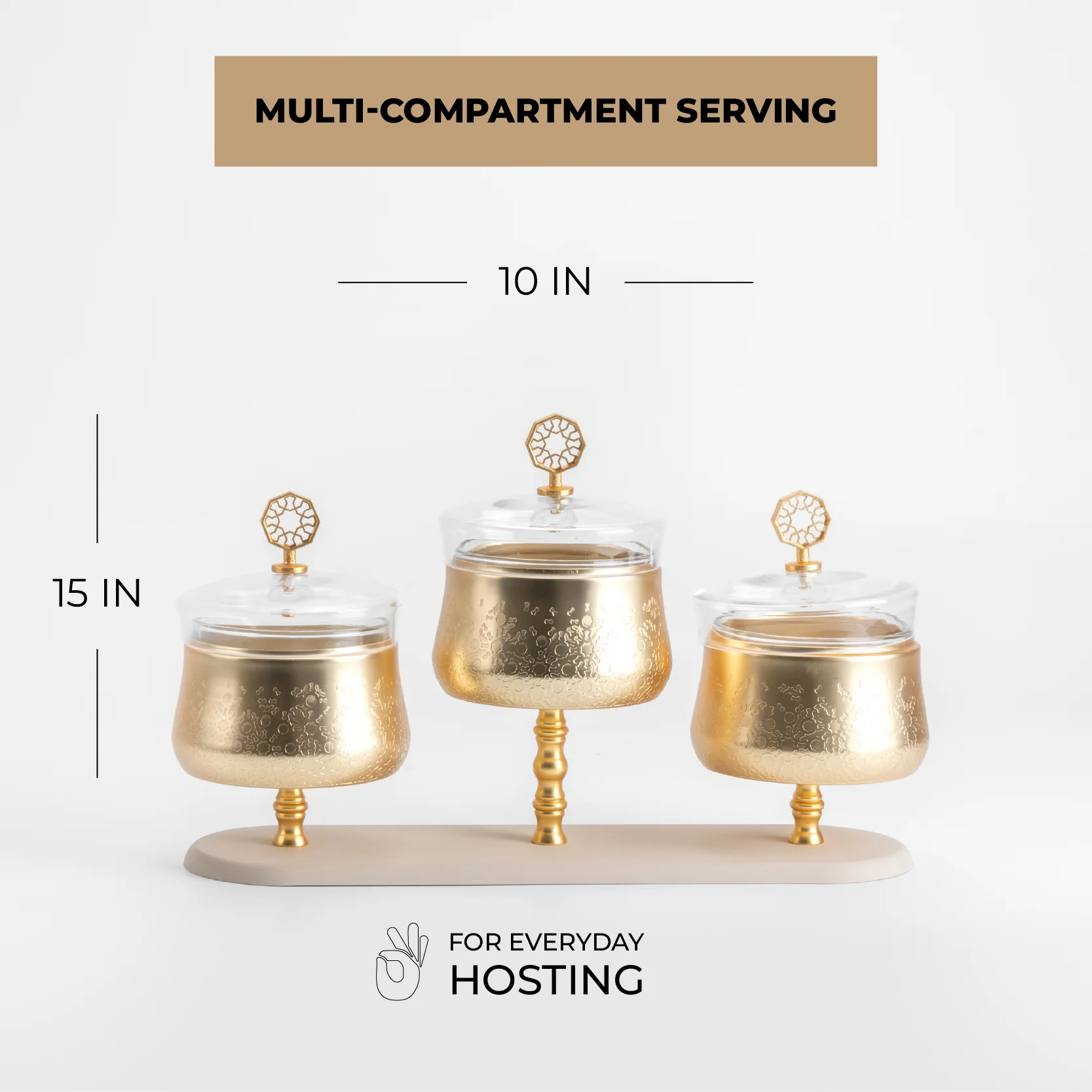 Nourhan - Triple Bowl Serving Set - Gold & Beige - Image 3