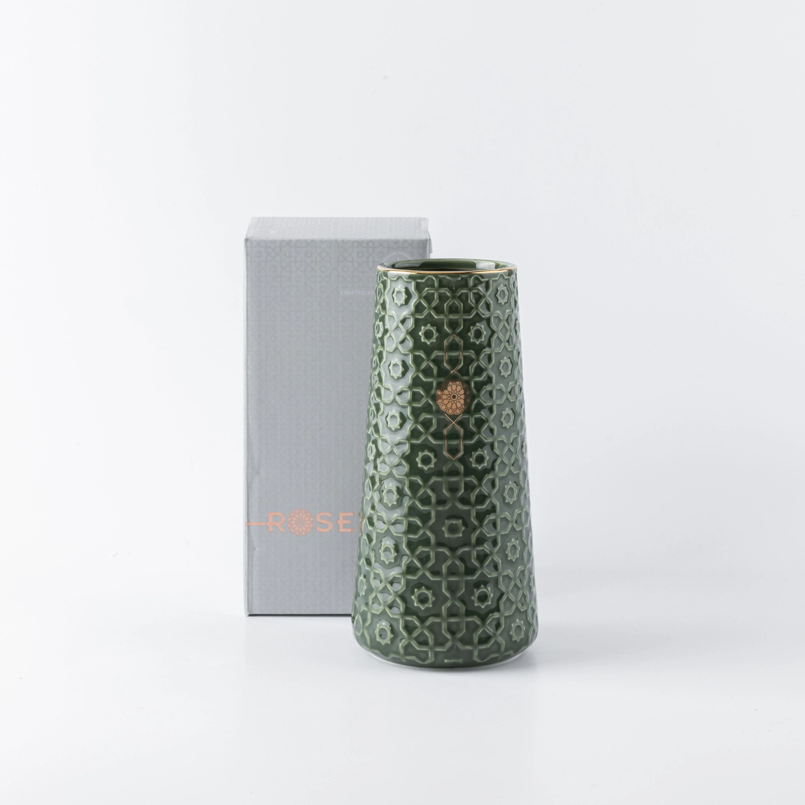 Rosette - Medium Decorative Vase - Green & Gold - Image 2