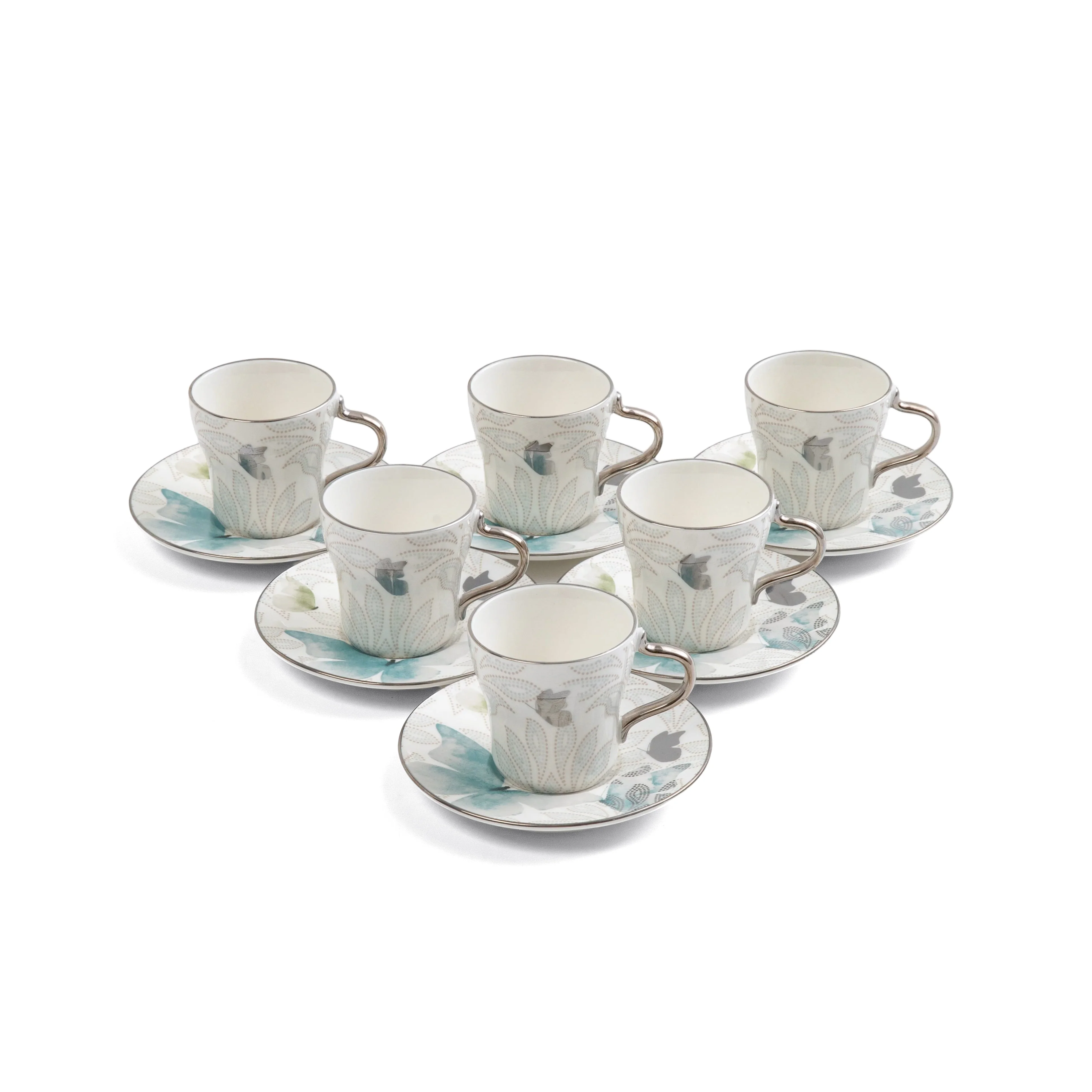 Veloura - Espresso/Turkish Coffee Set (12-Pc) - Blue & Silver - Image 3